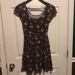 90s inspired scoop neck skater dress floral print